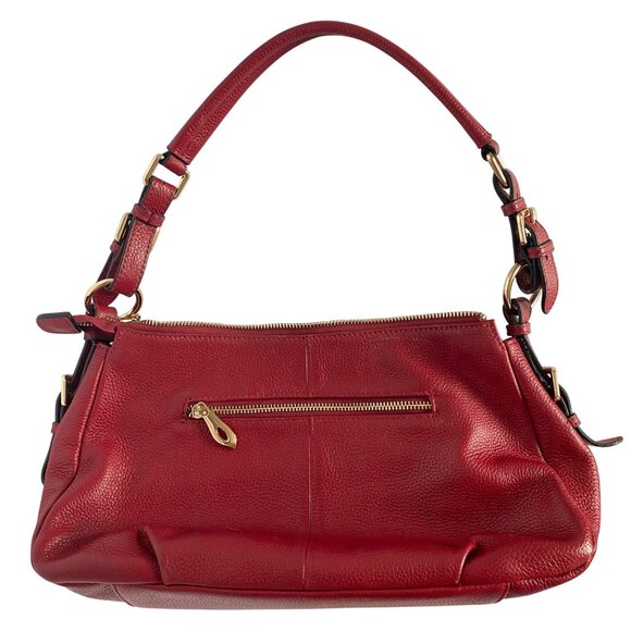 Kattee Red Leather Purse Gold Hardware Satin Interior 5 Pockets Zipper Closure - Picture 2 of 12